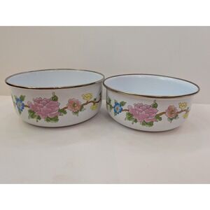 M.‎ Kamenstein Floral Mixing Nesting Bowls Vintage 1983 Enamelware Set of 2